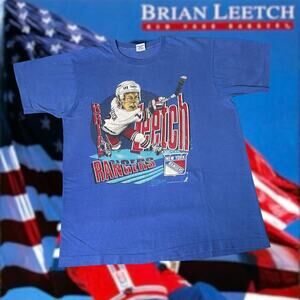 Vintage 1990 NHL Brian Leetch New York Rangers Hockey Stanley Cup Tee